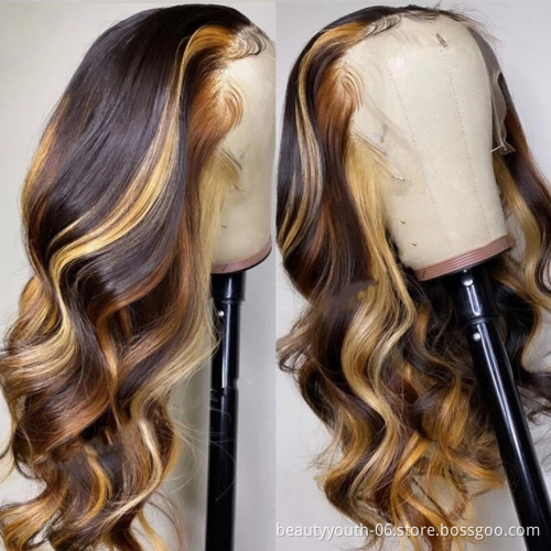 Beauty Youth P4/27 body wave frontal lace front wigs brazilian brown color human hair lace front ombre human wigs